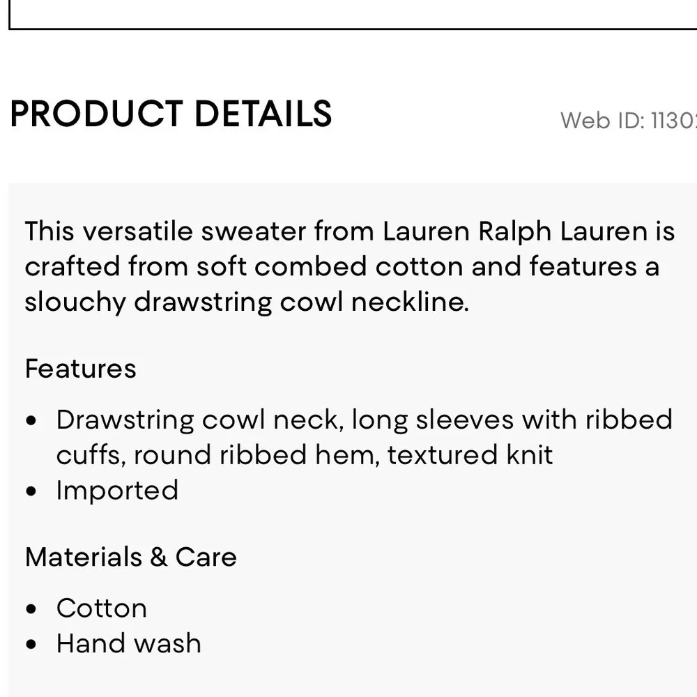 NWT Ralph Lauren Drawstring Cowl Neck Sweater‎ Sz M Black Combed Cotton Slouchy